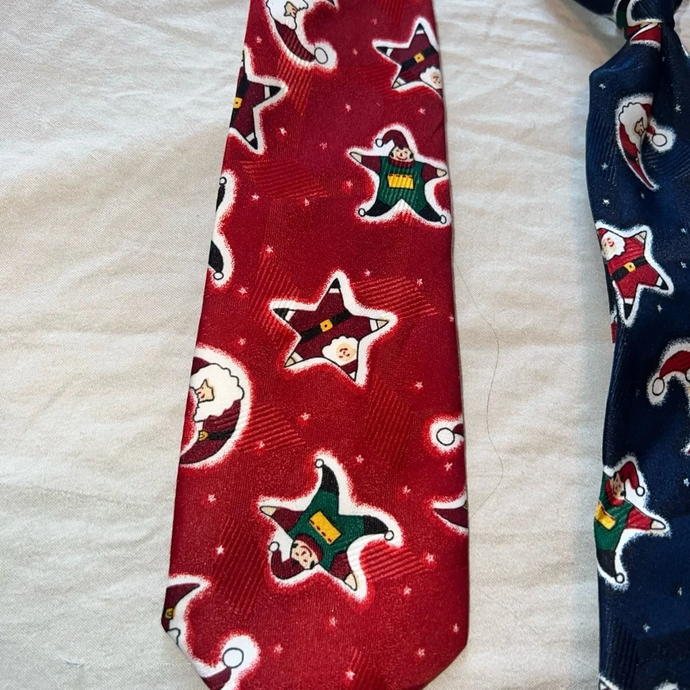 Club Room Boy's 100% Silk Blue And Red Christmas Clip On 11” Necktie Lot Of 2